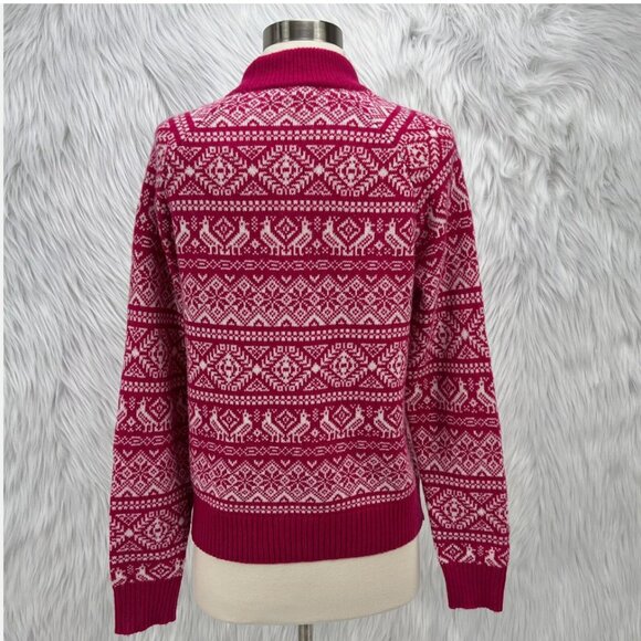 J.Crew Pink Fair Isle Sweater Mockneck Lambswool Blend Holiday Winter Christmas - Picture 5 of 13
